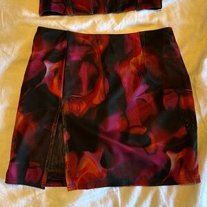 White fox skirt in pink flame